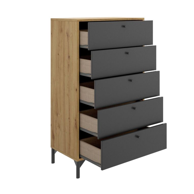 Cassettiera in legno rovere e antracite 60x127h cm - Armerina