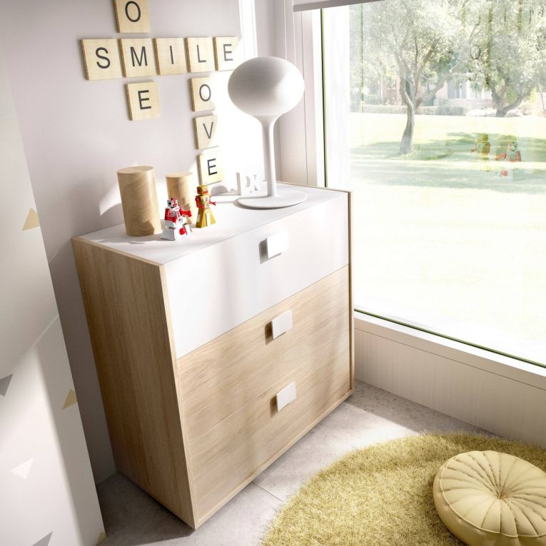 Cassettiera in legno rovere e bianca 80x81h cm - Alibaba