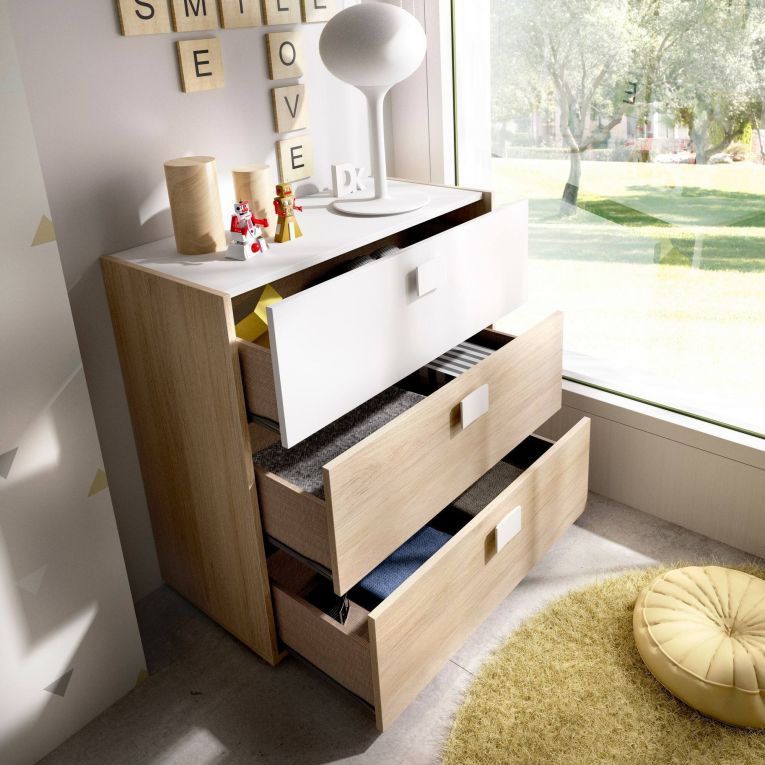 Cassettiera in legno rovere e bianca 80x81h cm - Alibaba