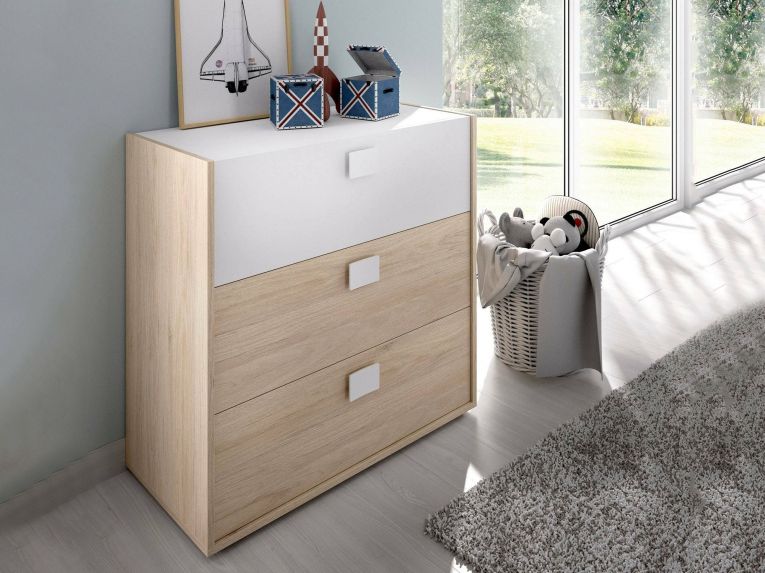 Cassettiera in legno rovere e bianca 80x81h cm - Alibaba