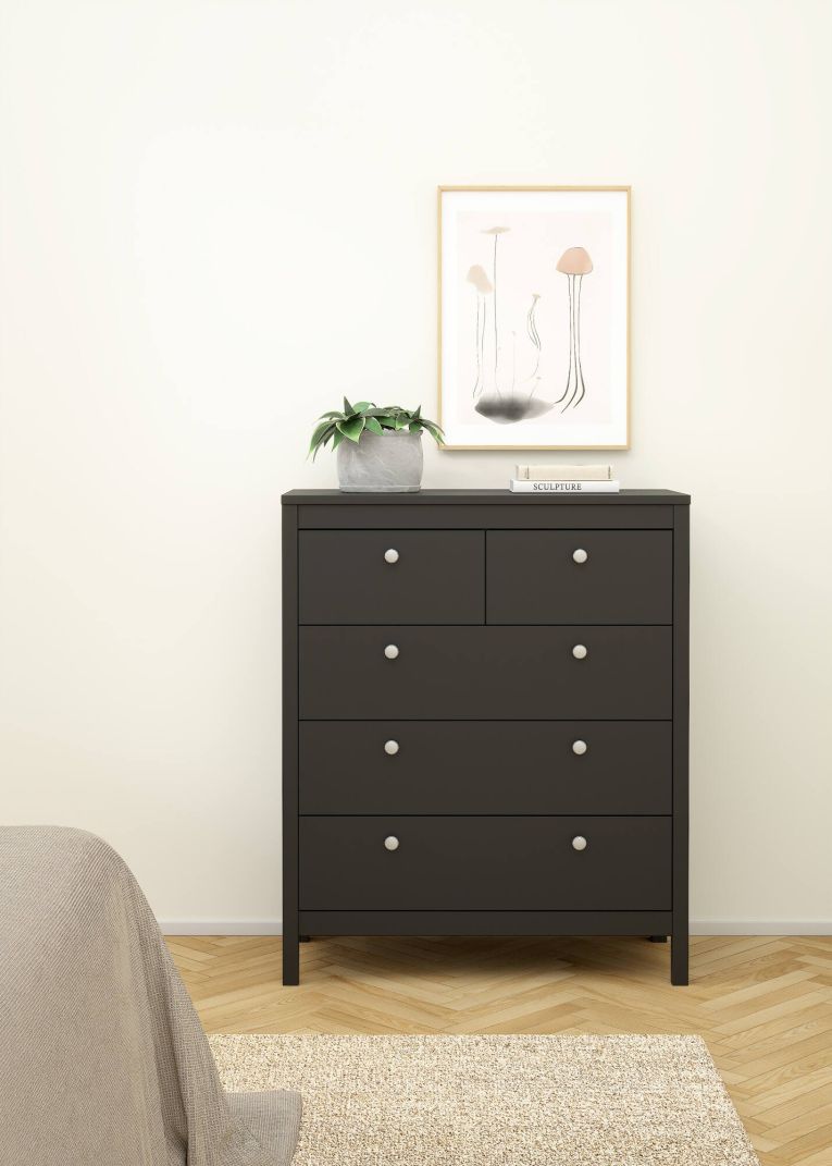Cassettiera Jeanine, Settimino multiuso, Comò camera da letto, Mobile con cassetti, 38x82 h99 cm, Nero