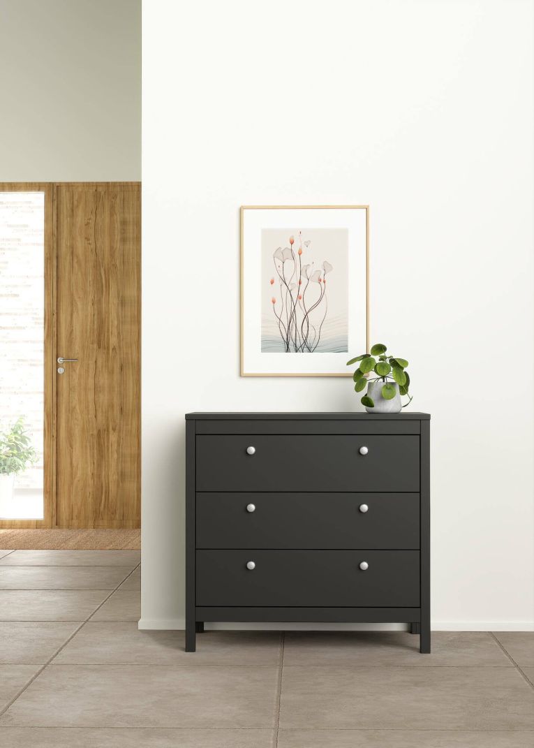 Cassettiera Joceline, Settimino multiuso, Comò camera da letto, Mobile con cassetti, 38x82 h80 cm, Nero