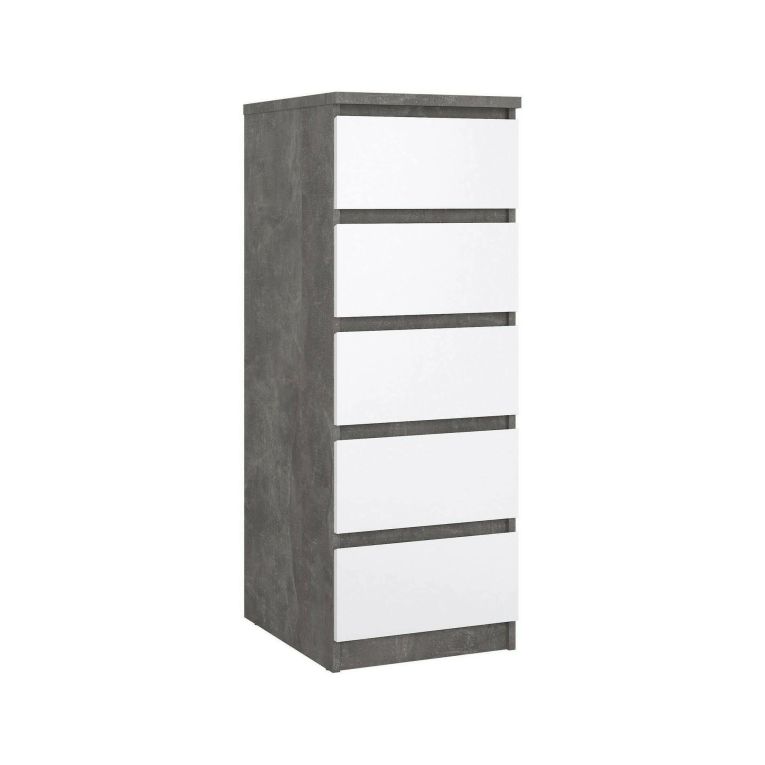 Cassettiera Joelle, Settimino multiuso, Comò camera da letto, Mobile con cassetti, 50x40 h111 cm, Cemento e Bianco