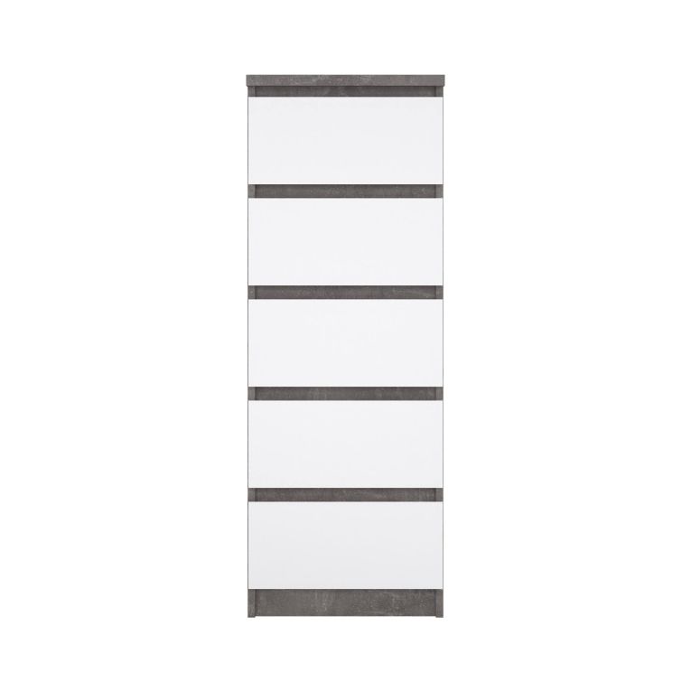 Cassettiera Joelle, Settimino multiuso, Comò camera da letto, Mobile con cassetti, 50x40 h111 cm, Cemento e Bianco