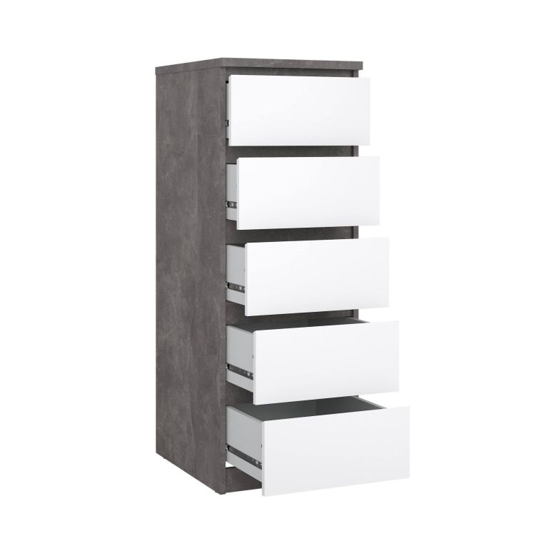 Cassettiera Joelle, Settimino multiuso, Comò camera da letto, Mobile con cassetti, 50x40 h111 cm, Cemento e Bianco