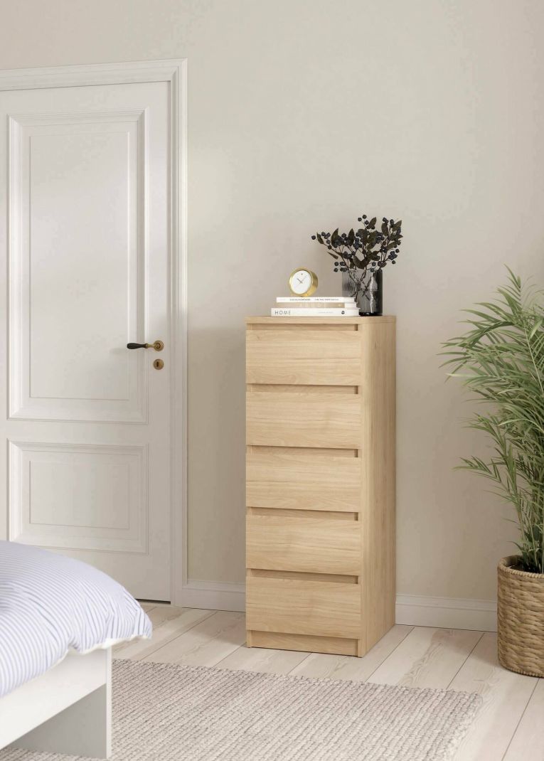 Cassettiera Joelle, Settimino multiuso, Comò camera da letto, Mobile con cassetti, 50x40 h111 cm, Rovere