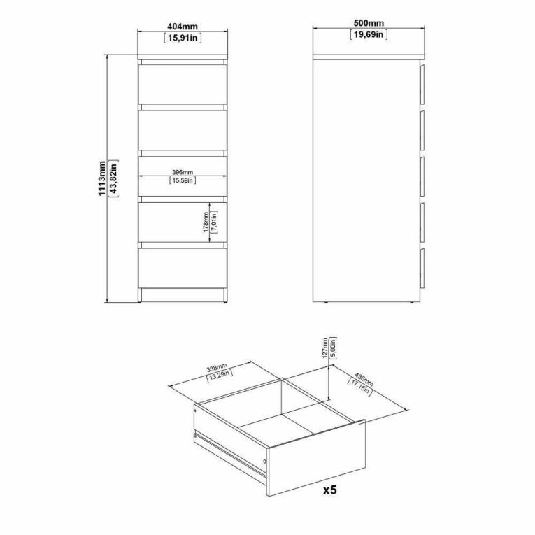 Cassettiera Joelle, Settimino multiuso, Comò camera da letto, Mobile con cassetti, 50x40 h111 cm, Rovere