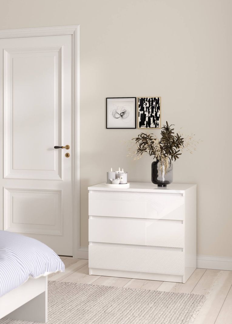 Cassettiera Lilou, Settimino multiuso, Comò camera da letto, Mobile con cassetti, 50x77 h68 cm, Bianco