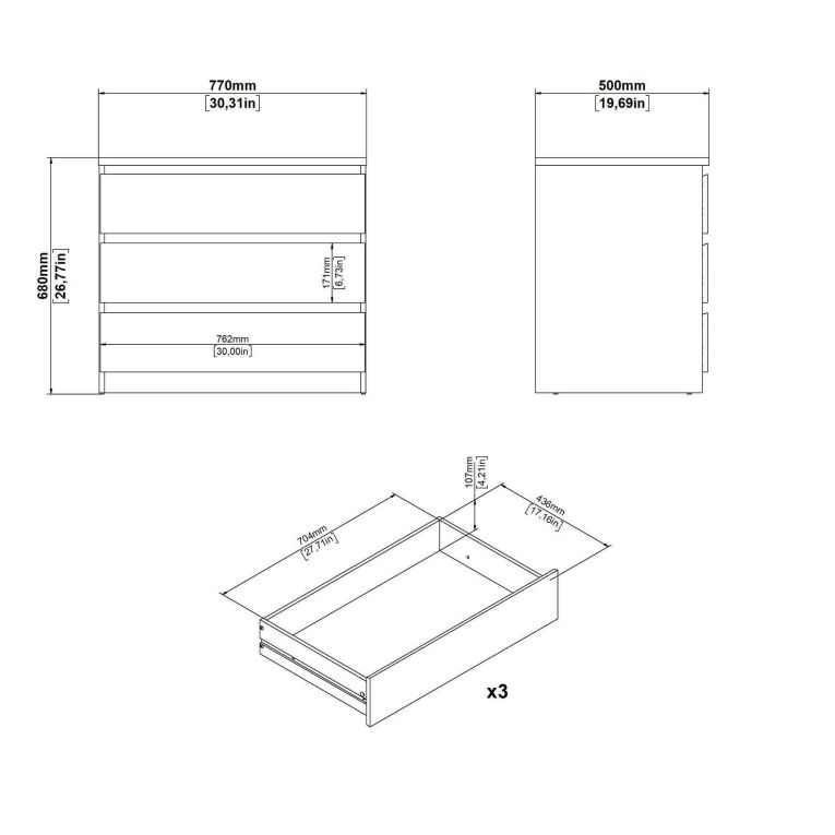 Cassettiera Lilou, Settimino multiuso, Comò camera da letto, Mobile con cassetti, 50x77 h68 cm, Bianco
