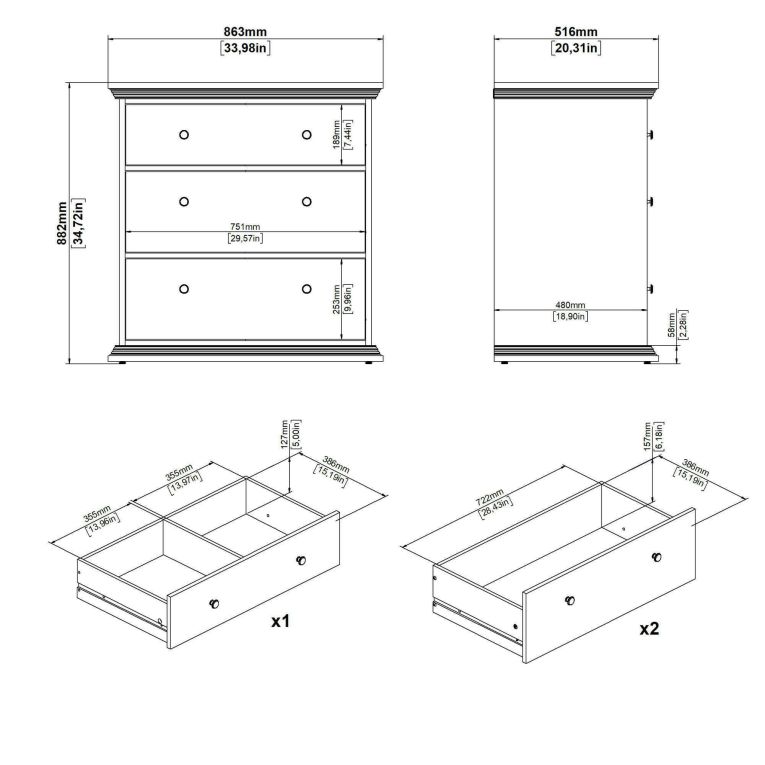 Cassettiera Lorraine, Settimino multiuso, Comò camera da letto, Mobile con cassetti, 52x86 h88 cm, Bianco