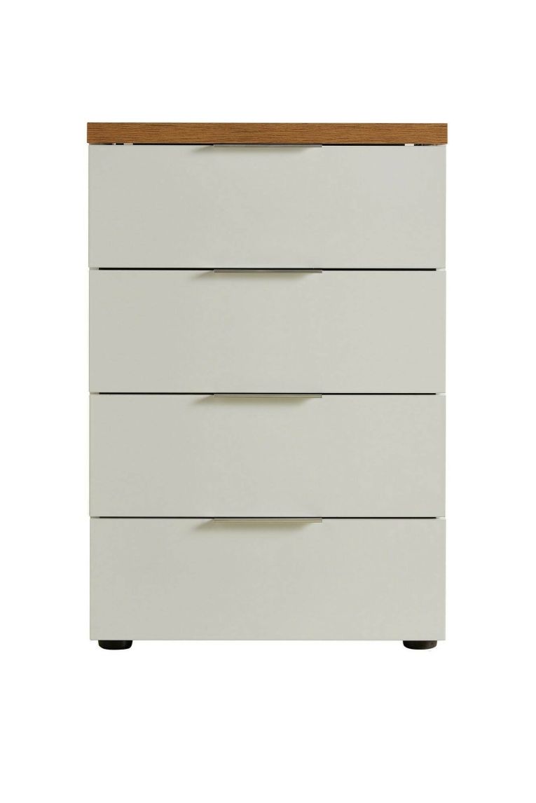 Cassettiera Lusaka, Settimino multiuso, Comò camera da letto, Mobile con cassetti, Made in Italy, 60x43h89 cm, Bianco lucido e Rovere