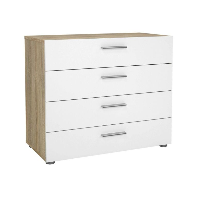 Cassettiera Marinette, Settimino multiuso, Comò camera da letto, Mobile con cassetti, 70x40 h76 cm, Quercia e Bianco