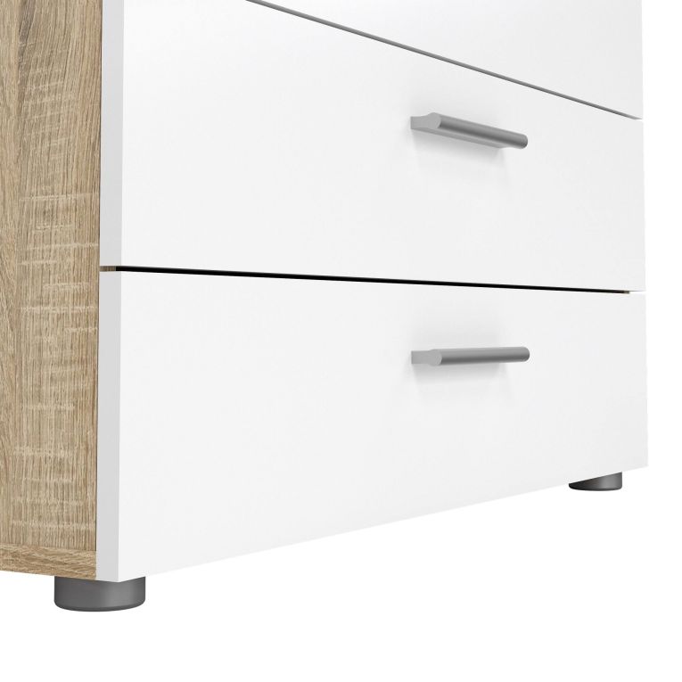 Cassettiera Marinette, Settimino multiuso, Comò camera da letto, Mobile con cassetti, 70x40 h76 cm, Quercia e Bianco