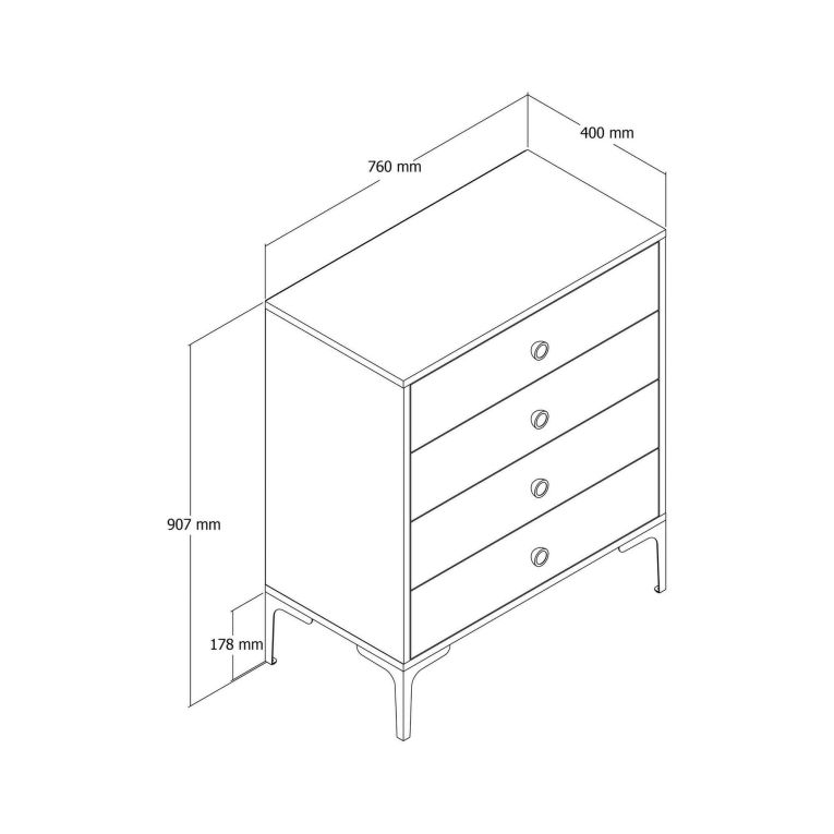 Cassettiera Marrone Noce Bianco 4 Cassetti Apertura Scorrevole 76x40x91h cm, Chiusura Scorrevole - Molly