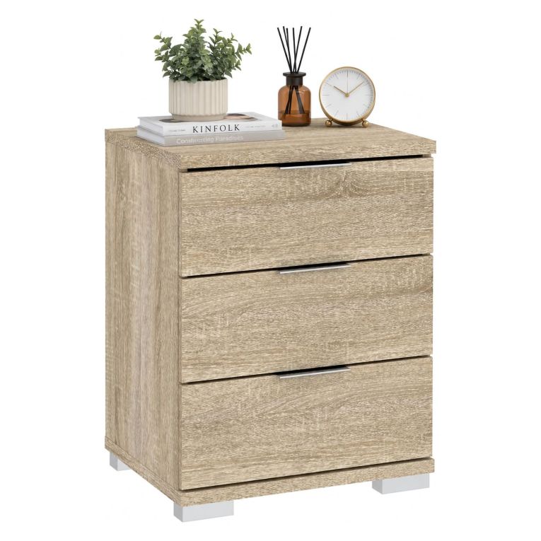Cassettiera Marrone Rovere 3 Cassetti Apertura Scorrevole 46x42x61h cm, Chiusura Scorrevole - Laharo
