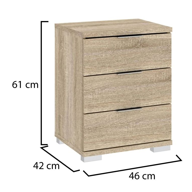 Cassettiera Marrone Rovere 3 Cassetti Apertura Scorrevole 46x42x61h cm, Chiusura Scorrevole - Laharo