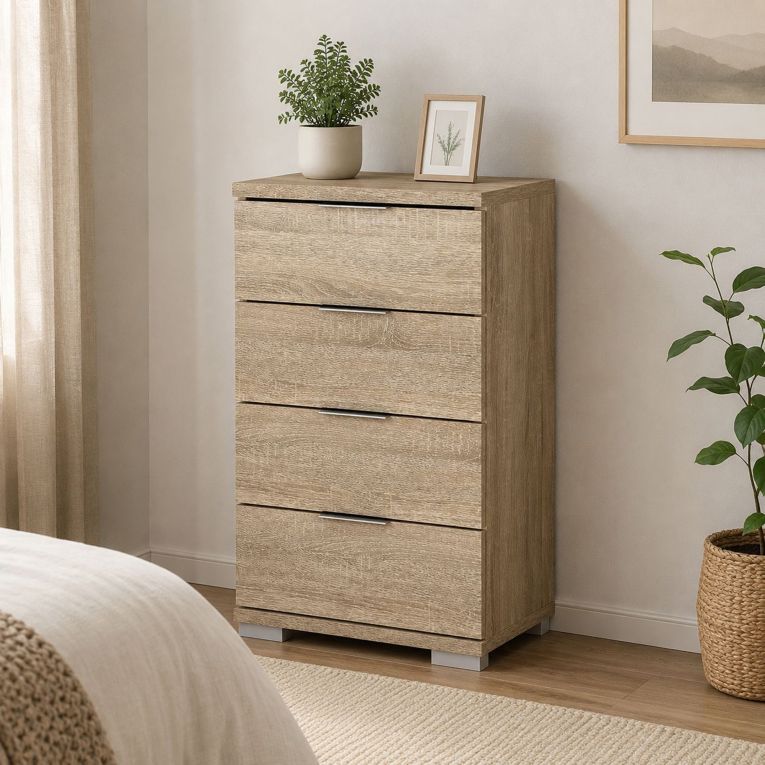 Cassettiera Marrone Rovere 4 Cassetti Apertura Scorrevole 46x42x79h cm, Chiusura Scorrevole - Laka