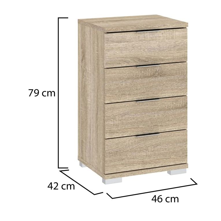 Cassettiera Marrone Rovere 4 Cassetti Apertura Scorrevole 46x42x79h cm, Chiusura Scorrevole - Laka