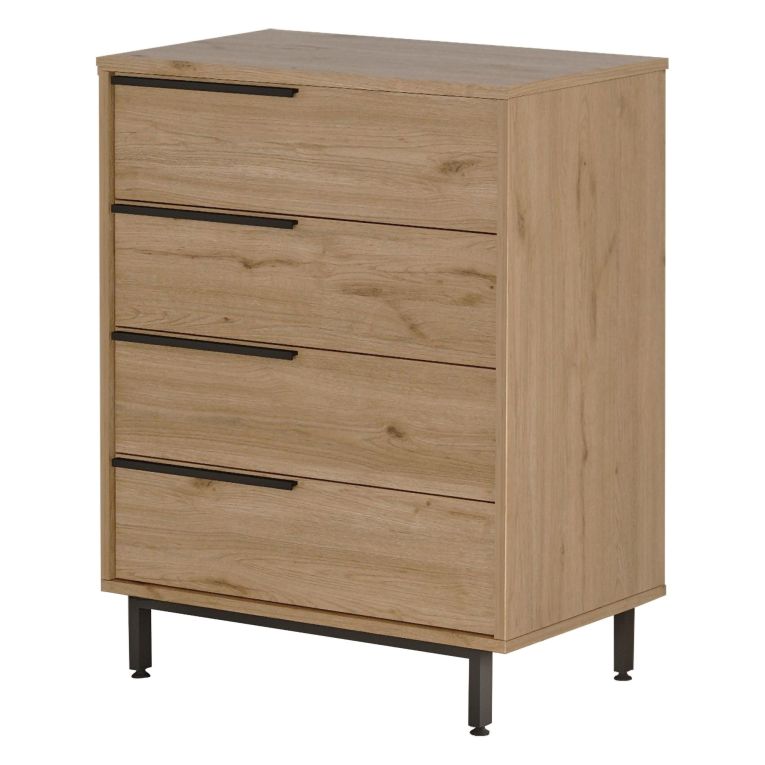 Cassettiera Marrone Rovere 4 Cassetti Apertura Scorrevole 75x45x95h cm, Chiusura Scorrevole - Lusevera