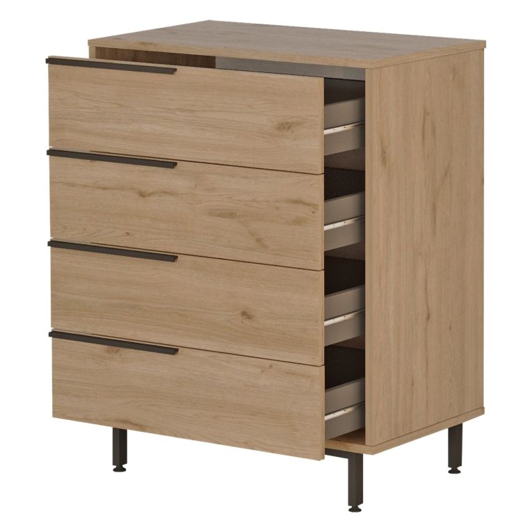 Cassettiera Marrone Rovere 4 Cassetti Apertura Scorrevole 75x45x95h cm, Chiusura Scorrevole - Lusevera
