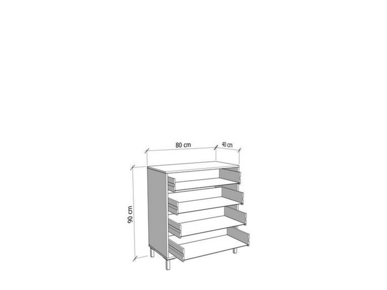 Cassettiera Marrone Rovere 4 Cassetti Apertura Scorrevole 80x40x90h cm, Chiusura Scorrevole - Rosasco
