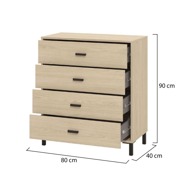 Cassettiera Marrone Rovere 4 Cassetti Apertura Scorrevole 80x40x90h cm, Chiusura Scorrevole - Rosasco