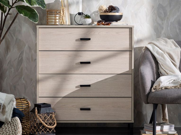 Cassettiera Marrone Rovere 4 Cassetti Apertura Scorrevole 80x40x90h cm, Chiusura Scorrevole - Rosasco