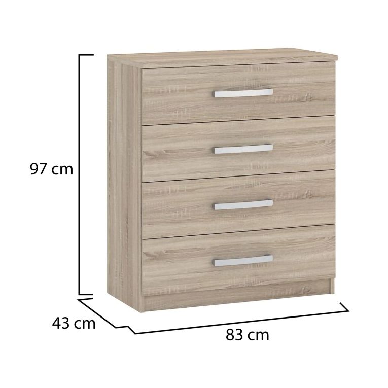 Cassettiera Marrone Rovere 4 Cassetti Apertura Scorrevole 83x43x97h cm, Chiusura Scorrevole - Laga