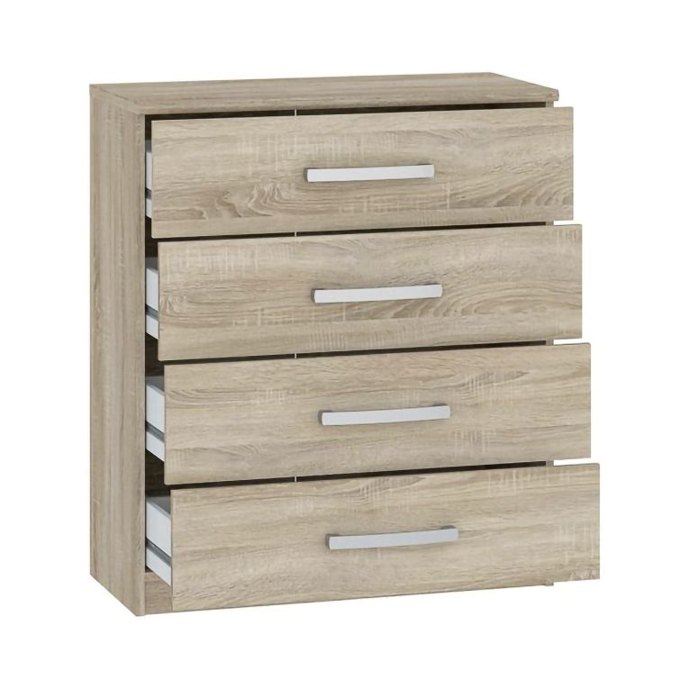 Cassettiera Marrone Rovere 4 Cassetti Apertura Scorrevole 83x43x97h cm, Chiusura Scorrevole - Laga