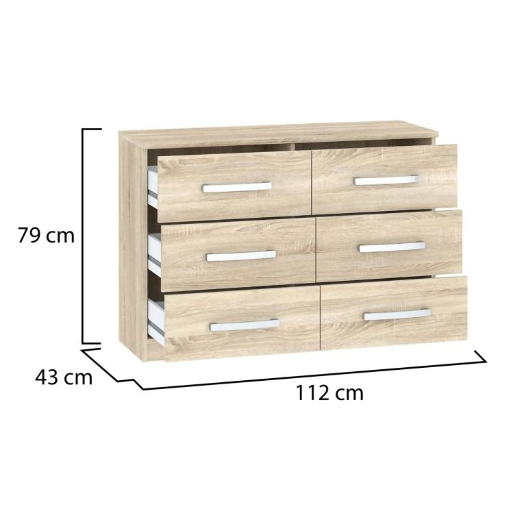 Cassettiera Marrone Rovere 6 Cassetti Apertura Scorrevole 112x43x79h cm, Chiusura Scorrevole - Laganaro