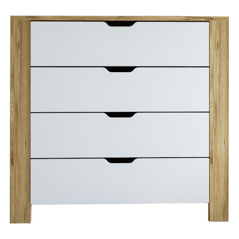 Cassettiera Marrone Rovere Bianco 4 Cassetti Apertura Scorrevole 90x42x85h cm, Chiusura Scorrevole - Pastena