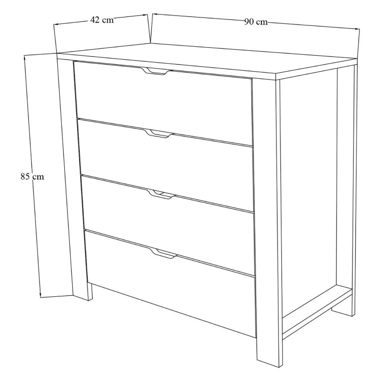 Cassettiera Marrone Rovere Bianco 4 Cassetti Apertura Scorrevole 90x42x85h cm, Chiusura Scorrevole - Pastena