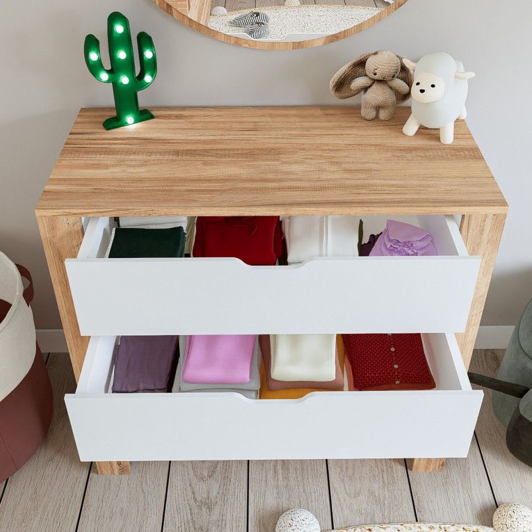 Cassettiera Marrone Rovere Bianco 4 Cassetti Apertura Scorrevole 90x42x85h cm, Chiusura Scorrevole - Pastena