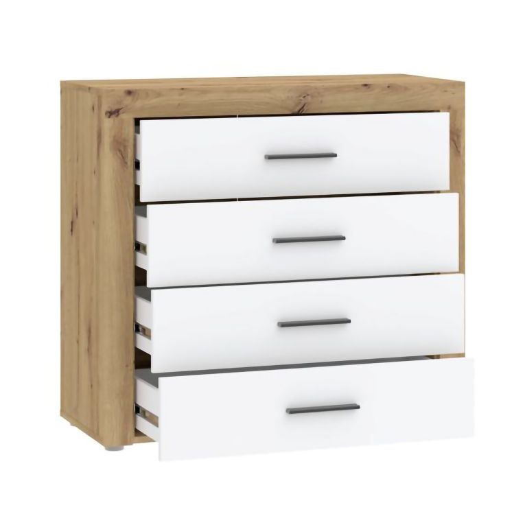 Cassettiera Marrone Rovere Bianco 4 Cassetti Apertura Scorrevole 95x42x88h cm, Chiusura Scorrevole - Lematare