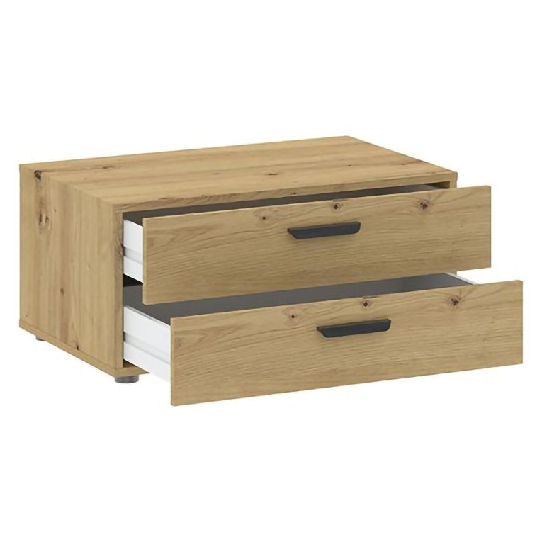 Cassettiera Marrone Rovere Nodi 2 Cassetti Apertura Scorrevole 74x52x35h cm, Chiusura Scorrevole - Piatto