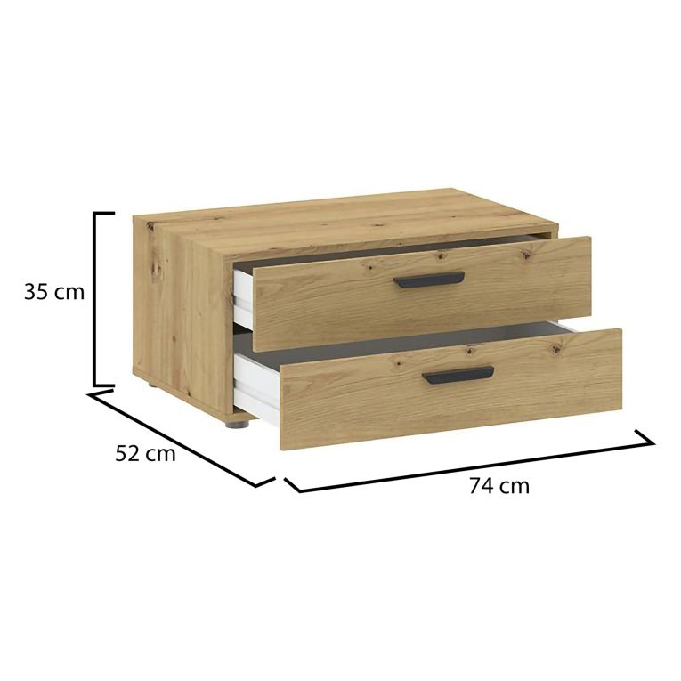Cassettiera Marrone Rovere Nodi 2 Cassetti Apertura Scorrevole 74x52x35h cm, Chiusura Scorrevole - Piatto