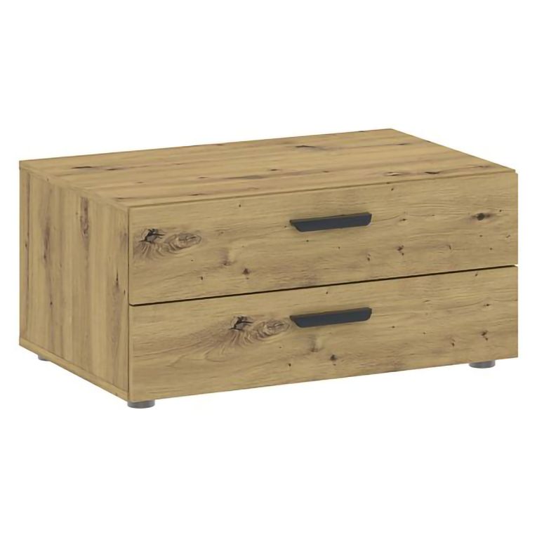 Cassettiera Marrone Rovere Nodi 2 Cassetti Apertura Scorrevole 74x52x35h cm, Chiusura Scorrevole - Piatto