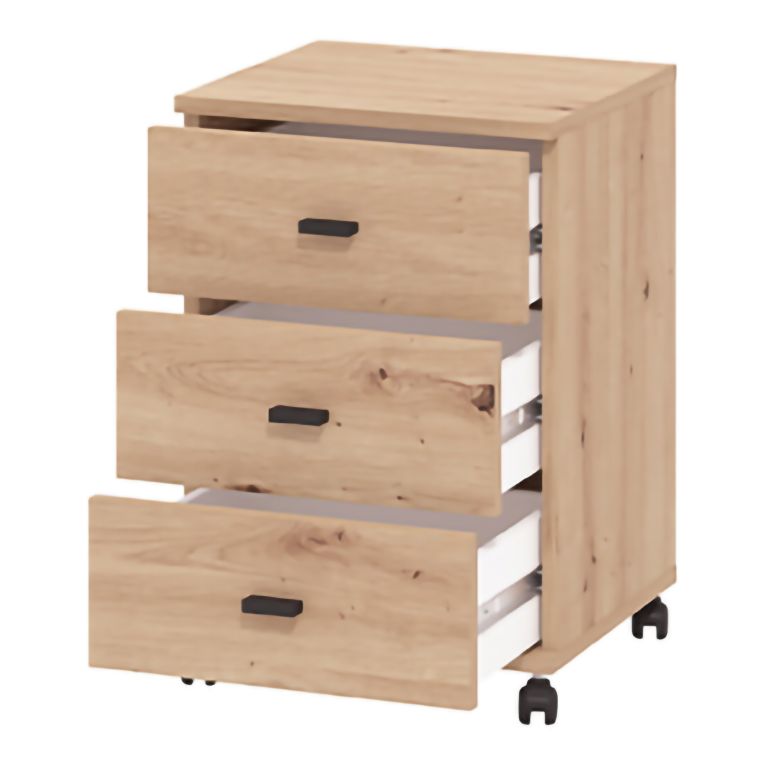 Cassettiera Marrone Rovere Nodi 3 Cassetti con Ruote 39x35x56h cm, Apertura Scorrevole - Kaza