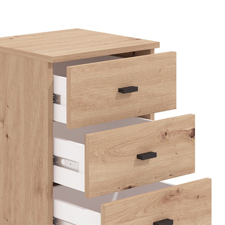 Cassettiera Marrone Rovere Nodi 3 Cassetti con Ruote 39x35x56h cm, Apertura Scorrevole - Kaza