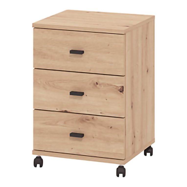 Cassettiera Marrone Rovere Nodi 3 Cassetti con Ruote 39x35x56h cm, Apertura Scorrevole - Kaza