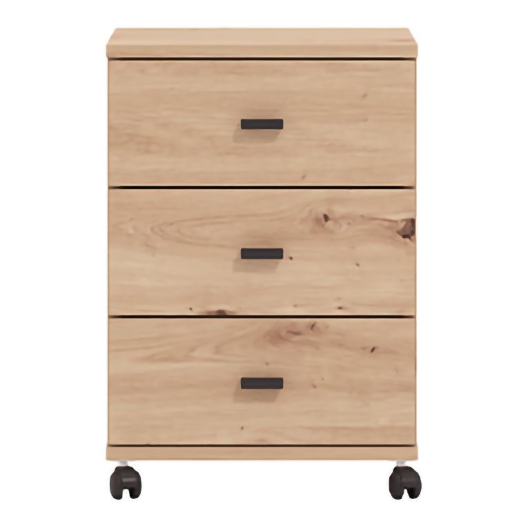 Cassettiera Marrone Rovere Nodi 3 Cassetti con Ruote 39x35x56h cm, Apertura Scorrevole - Kaza
