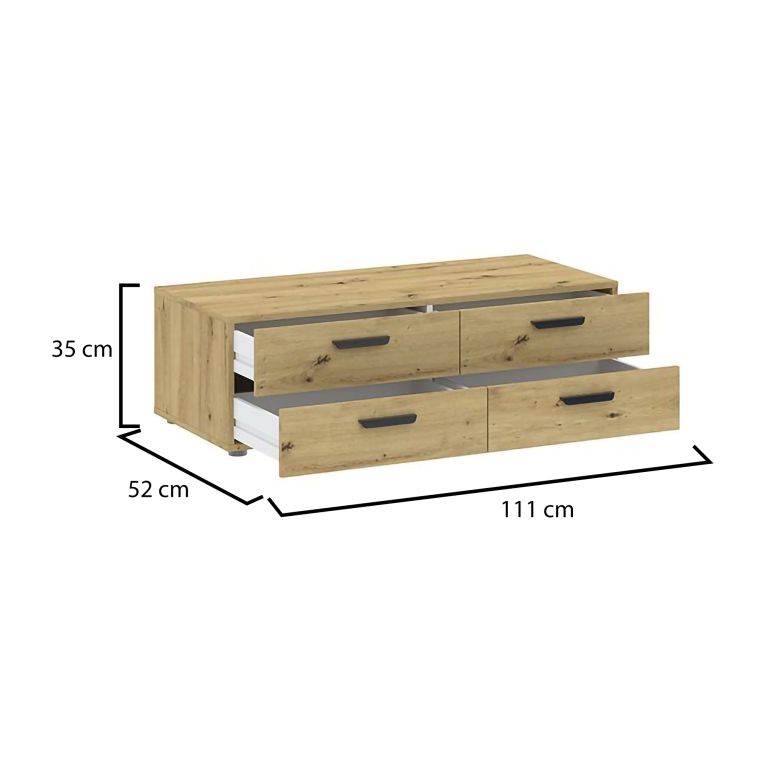 Cassettiera Marrone Rovere Nodi 4 Cassetti Apertura Scorrevole 111x52x35h cm, Chiusura Scorrevole - Gignod