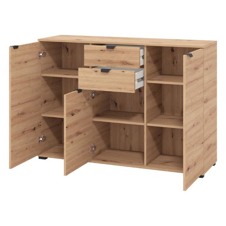 Cassettiera Marrone Rovere Nodi Nero 2 Cassetti Apertura Battente, Scorrevole 135x40x95h cm, Chiusura Battente, Scorrevole - Mainarda