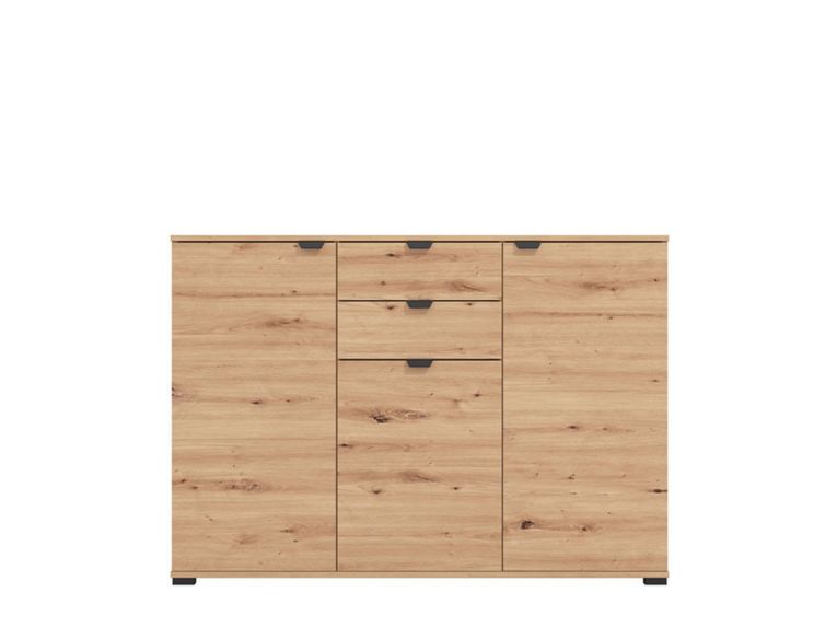 Cassettiera Marrone Rovere Nodi Nero 2 Cassetti Apertura Battente, Scorrevole 135x40x95h cm, Chiusura Battente, Scorrevole - Mainarda