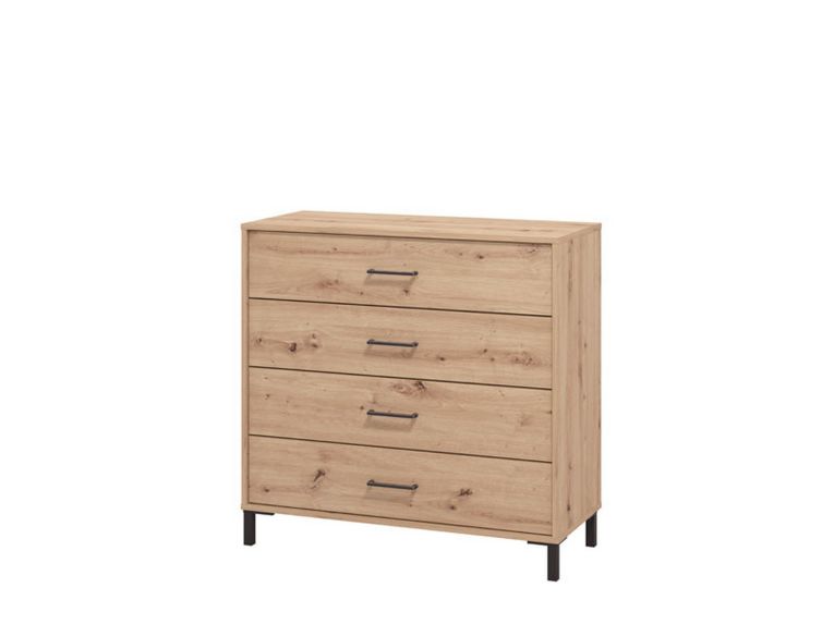 Cassettiera Marrone Rovere Nodi Nero 4 Cassetti Apertura Scorrevole 93x40x90h cm, Chiusura Scorrevole - Vidor