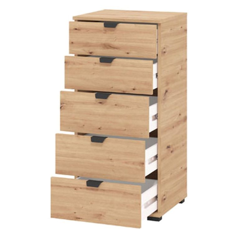 Cassettiera Marrone Rovere Nodi Nero 5 Cassetti Apertura Scorrevole 45x40x95h cm, Chiusura Scorrevole - Mainarda