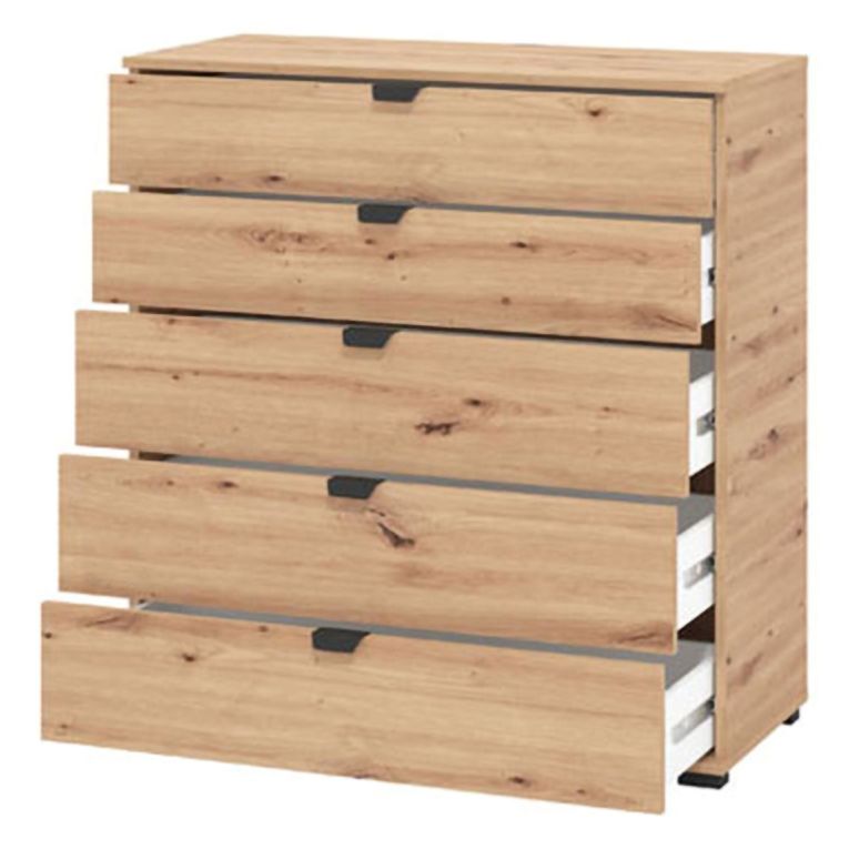 Cassettiera Marrone Rovere Nodi Nero 5 Cassetti Apertura Scorrevole 90x40x95h cm, Chiusura Scorrevole - Mainarda