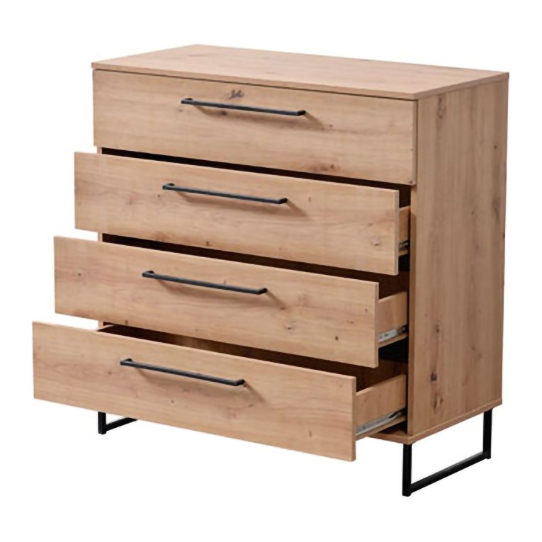 Cassettiera Marrone Rovere Nodi Nero Nero 4 Cassetti Apertura Scorrevole 91.5x42x95h cm, Chiusura Scorrevole - Porzio