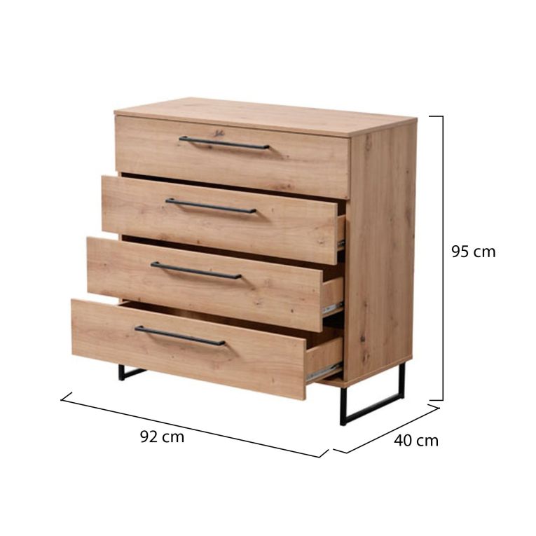 Cassettiera Marrone Rovere Nodi Nero Nero 4 Cassetti Apertura Scorrevole 91.5x42x95h cm, Chiusura Scorrevole - Porzio