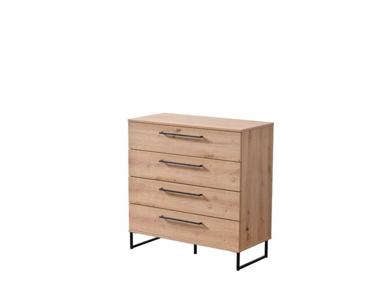 Cassettiera Marrone Rovere Nodi Nero Nero 4 Cassetti Apertura Scorrevole 91.5x42x95h cm, Chiusura Scorrevole - Porzio